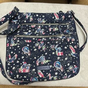 Vera Bradley Holiday Owls Blue Print Triple Zip Hipster Crossbody Bag Purse
